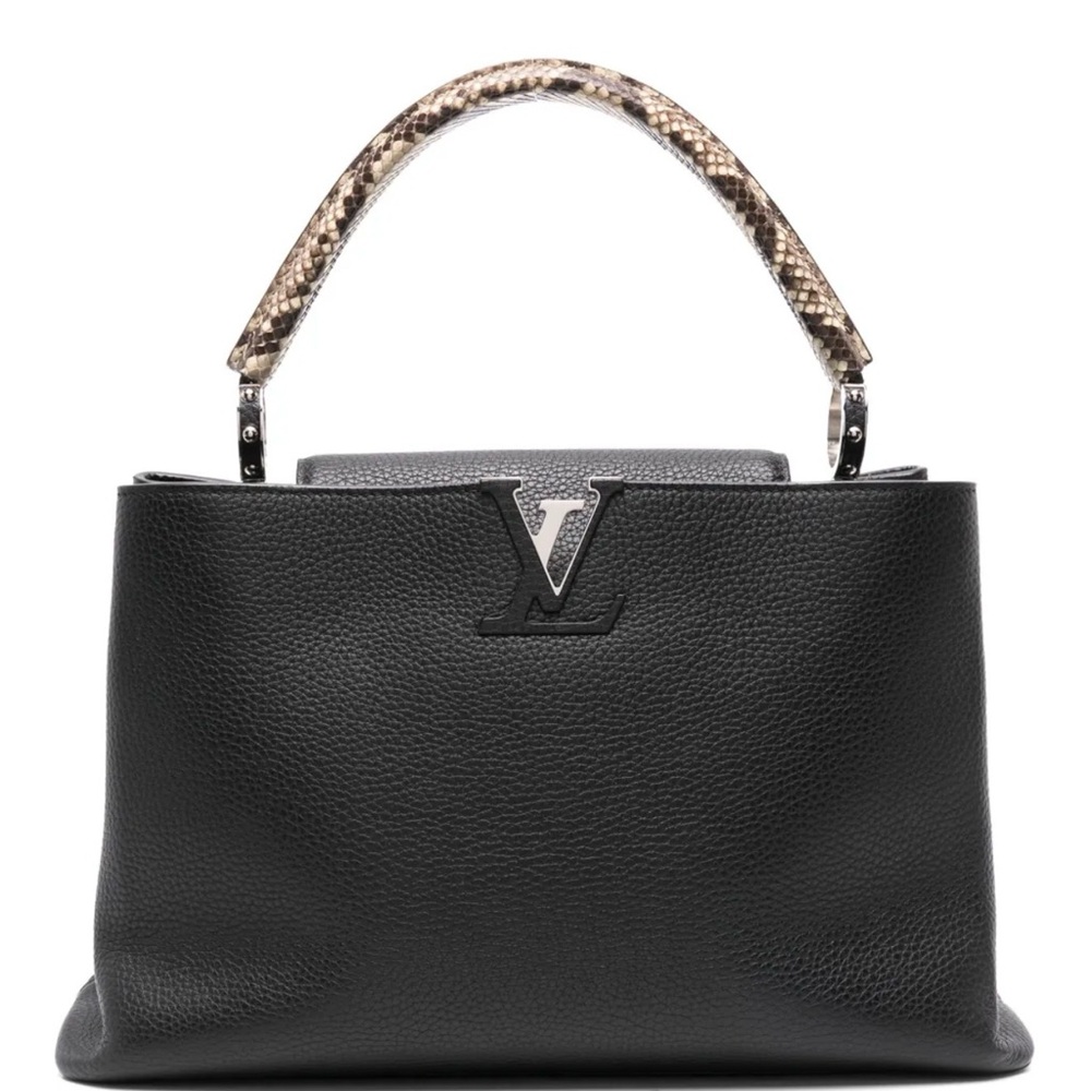 Louis Vuitton Capucines MM bag in black taurillon leather with a python handle.